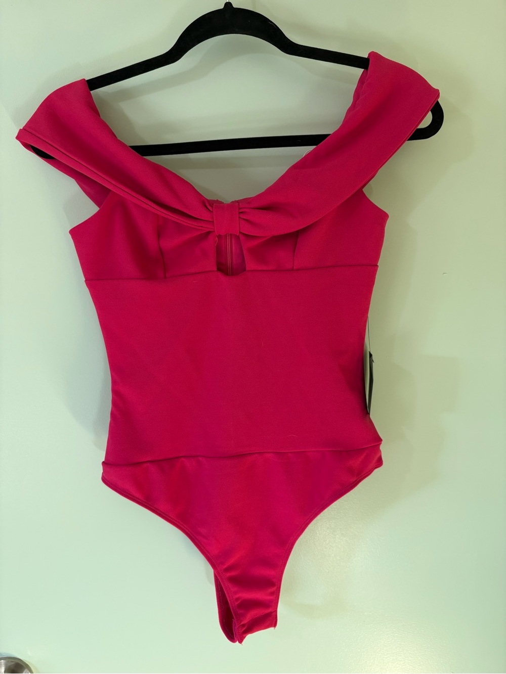 Lulu's Hot Pink Off-Shoulder Bow Bodysuit